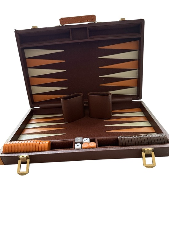 Other - Vintage Backgammon Game Brown Leather Case Complete Original Instructions Great